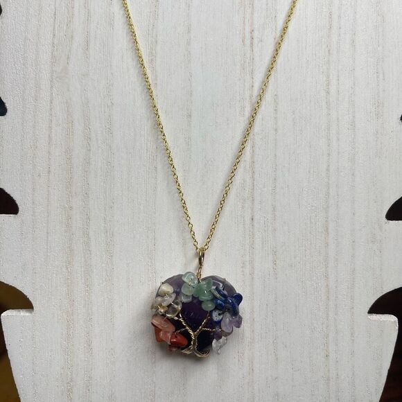 Tree Of Life chakra pendant crystal healing reiki heart amethyst gold tone chain - Picture 10 of 10